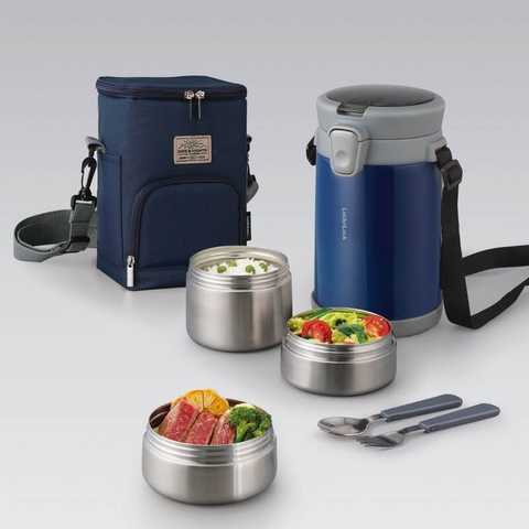 LHC8039 - Bộ hộp cơm giữ nhiệt LOCK&LOCK EASY CARRY 2.0L, 720ml*1, 420ml*2, bộ muỗng và nĩa*1, túi đựng*1