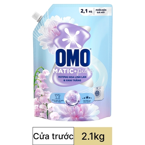 Nước giặt OMO cửa trước hoa Linh Lan và Vani trắng túi 2.1kg