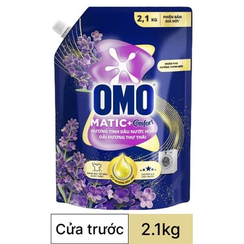 Nước giặt OMO Matic Comfort cửa trước hương oải hương thư thái túi 2.1kg