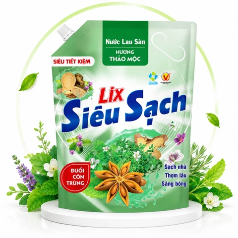 Nước lau sàn Lix siêu sạch hương thảo mộc túi 3.2 lít