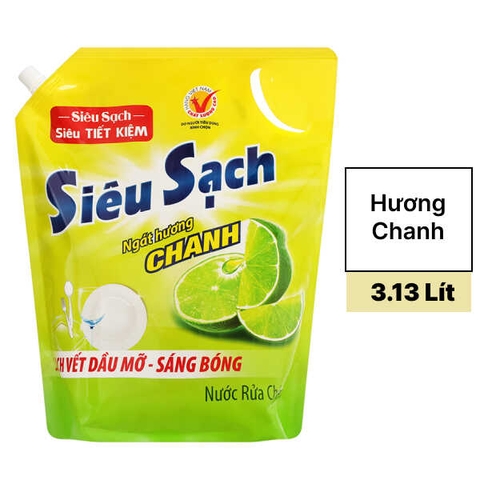 Nước rửa chén Lix siêu sạch hương chanh túi 3.13 lít