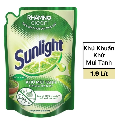 Nước rửa chén Sunlight khử mùi tanh matcha trà Nhật túi 1.9 lít