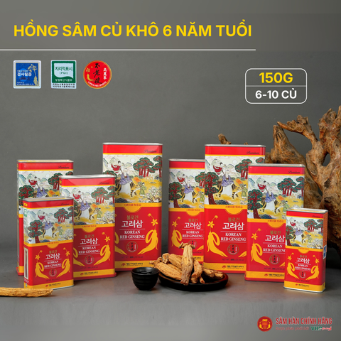 Hồng sâm củ khô 6 năm tuổi (Korean Red Ginseng 6Y 6-10 Root) 150g/hộp