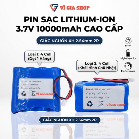 Pin Sạc Lithium-ion 1S 3.7V 10000mAh Jack XH 2.54mm (Tích Hợp Mạch BMS 3A)