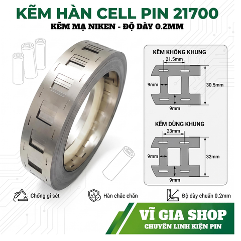 Cuộn Kẽm Hàn Cell Pin 21700 Dày 0.2mm (500g Mạ Niken Có Khung & Không Khung)