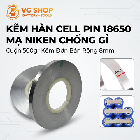 Cuộn Kẽm Đơn Hàn Cell Pin 18650 Rộng 8mm Dày 0.2mm (Cuộn 500g ~ 37.5m)