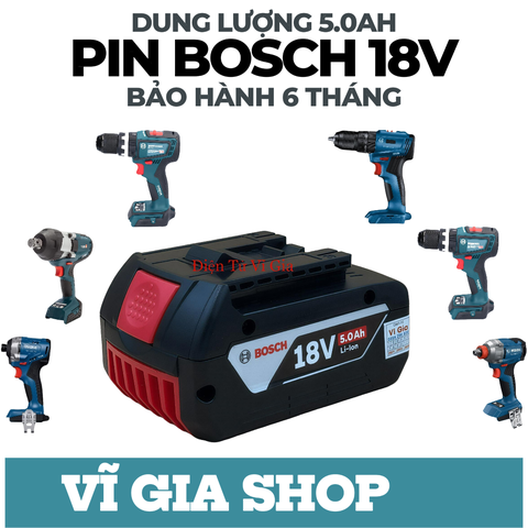 Pin Đóng Bosch 18V Dung Lượng Cao Nhận Sạc Zin - Khối Pin Máy Khoan Bosch 21V Dòng Xả Cao 50A Có Led Báo Pin 4 Mức