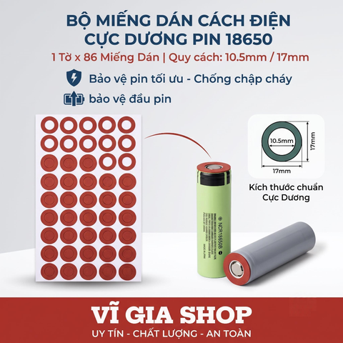 Miếng Dán Bảo Vệ Cực Dương Pin 18650 Cách Điện (1 Tờ 84 Miếng Đơn Có Keo Sẵn)