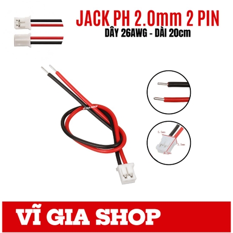 Jack Nối PH 2.0mm 2P Kèm Dây Đơn 20cm 26AWG - Vĩ Gia Shop