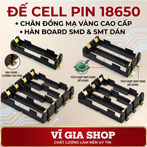 Đế Khay Gá Pin 18650 Chân Đồng Hàn Dán SMD SMT (1 Cell - 2 Cell - 3 Cell - 4 Cell)