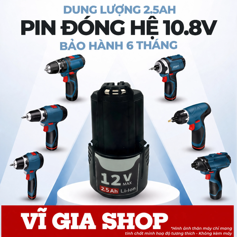Khối Pin Thay Thế 10.8V - 12V 2.5Ah Dạng Gài Tam Giác (Tương Thích Hệ Máy B-Series)
