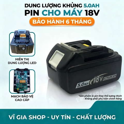 Pin Đóng 18V - 21V 5Ah Mạch Zin Nhận Sạc Hãng Chân Phổ Thông 4cm (Tương Thích Máy M-Series LXT)