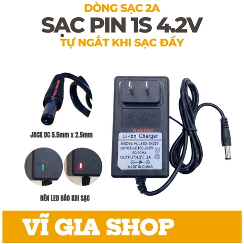 Sạc 1S 4.2V Dòng sạc 2A - Có đèn báo sạc và tự ngắt khi sạc đầy