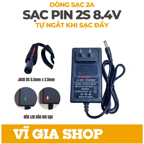 Sạc 2S 8.4V Dòng sạc 2A - Có đèn báo sạc và tự ngắt khi sạc đầy