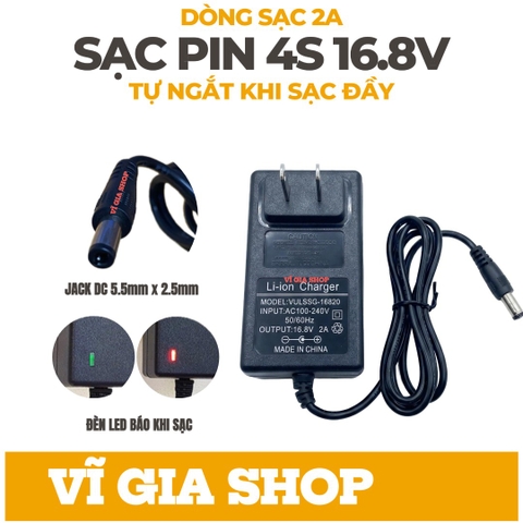 Sạc 4S 16.8V Dòng sạc 2A - Có đèn báo sạc và tự ngắt khi sạc đầy