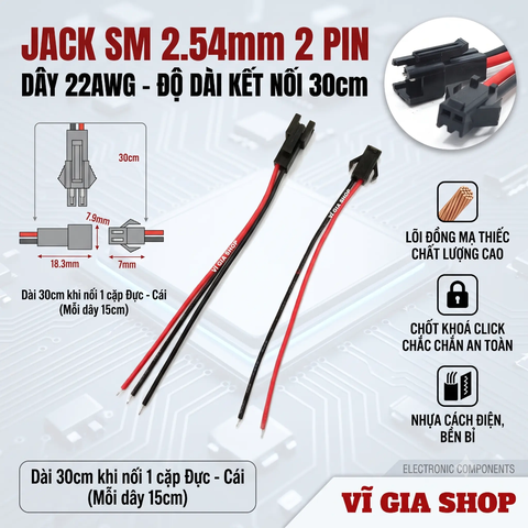 Cặp Dây Jack Nối SM 2.54mm 2P Đực Cái Dây 22AWG Dài 15cm Chịu Tải Cao