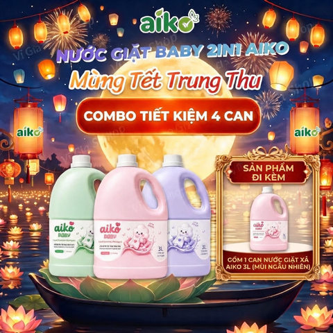 Combo 4 Can Nước Giặt Xả Cho Bé AIKO 3L Tiết Kiệm (Trọn Bộ 12 Lít Đủ Mùi)