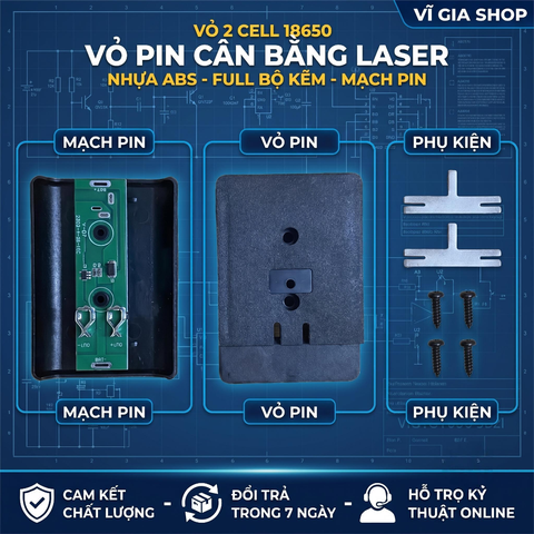 Bộ Vỏ Mạch Pin Máy Cân Bằng Laser 2 Cell 18650 (Kèm Mạch 1S + Kẽm T + Ốc Vít)