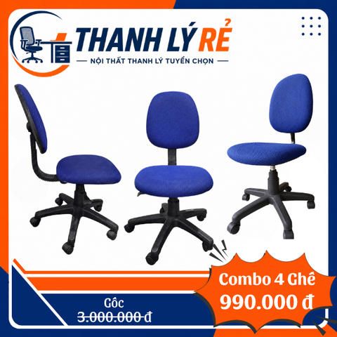 Combo 4 ghế xoay làm việc nỉ xanh GHE059