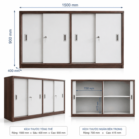 Tủ hồ sơ cửa lùa 1500x400x900mm TU033