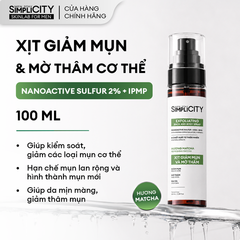 Xịt giảm mụn và mờ thâm cơ thể Exfoliating Body Spray 100ml