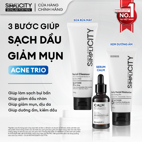 Combo Acne Trio chăm da dầu mụn: Sữa rửa mặt 100g, Serum Calm 30ml, Kem dưỡng ẩm 80g
