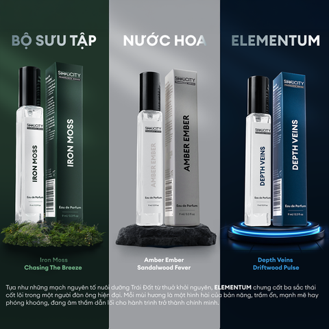Nước hoa cao cấp Men Stay Simplicity Amber Ember/Iron Moss/Depth Veins Eau De Parfum 9ml