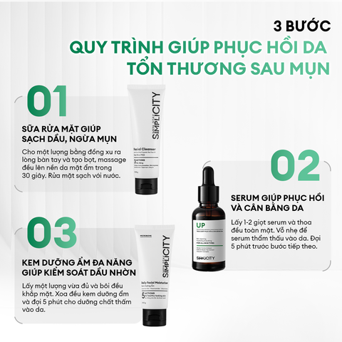 Combo Recovery Trio chăm sóc phục hồi da: Sữa rửa mặt 100g, Serum UP 30ml, Kem dưỡng ẩm 80g