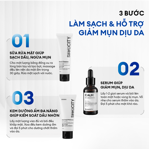 Combo Acne Trio chăm da dầu mụn: Sữa rửa mặt 100g, Serum Calm 30ml, Kem dưỡng ẩm 80g