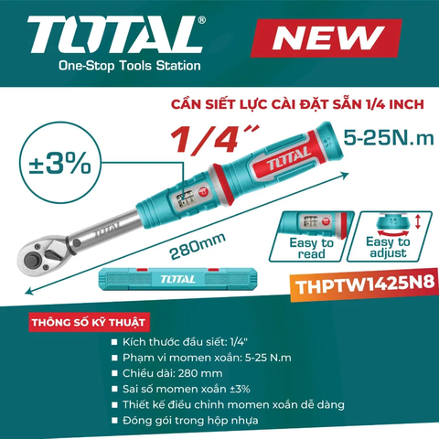 Cần siết lực cài đặt sẵn 1/4"-TOTAL-THPTW1425N8