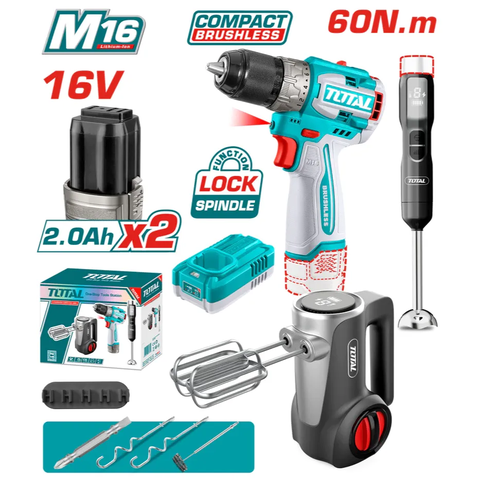 Bộ combo 3 trong 1 máy khoan dùng pin 16V model TDLI16682-TOTAL-TCKLI1638