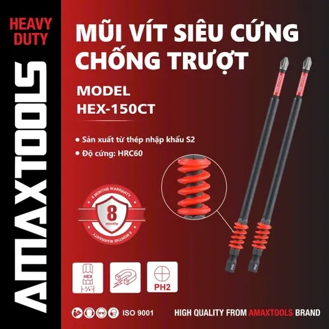 Mũi vít PH2 siêu cứng chống trượt Amaxtools HEX-150CT