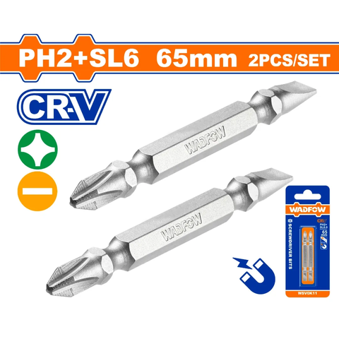 Bộ 2 Mũi bắt vít 2 đầu PH2+SL6 65mm-Wadfow WSV0K11