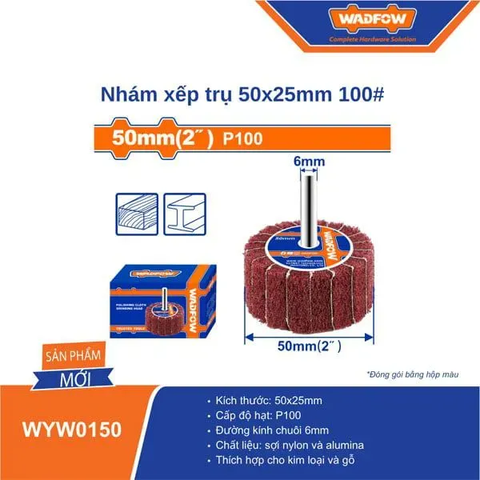 Nhám xếp trụ 50x25mm 100# Wadfow  WYW0150