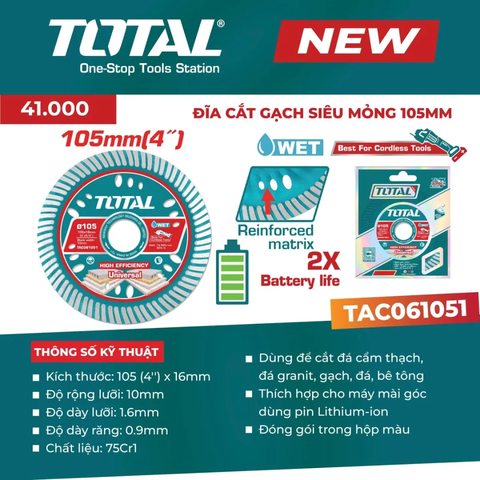 Đĩa cắt gạch siêu mỏng 105mm-TOTAL-TAC061051