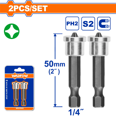 Bộ 2 Mũi vít bake nối dài PH2x50mm-Wadfow WSV5602
