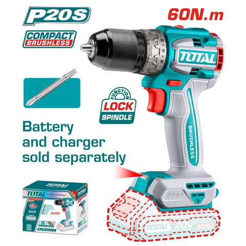 Máy khoan không chổi than dùng pin Lithium-Ion 20V (không kèm pin & sạc)-TOTAL-TDLI206021