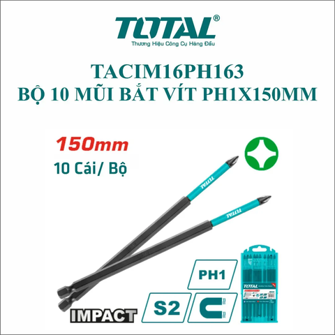 Bộ 10 mũi bắt vít PH1x150mm-TOTAL-TACIM16PH163