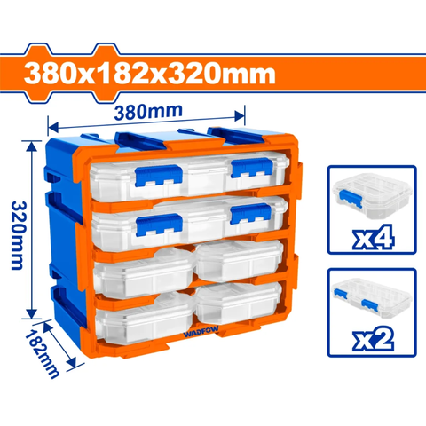 Bộ tủ gồm 2 hộp nhựa chia 13 ngăn và 4 hộp nhựa chia 6 ngăn đựng linh kiện 380x182x320mm-Wadfow WTB8346