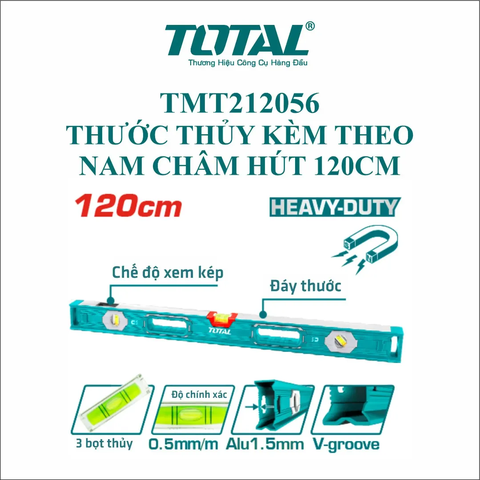 Thước thủy kèm theo nam châm hút 120cm -TOTAL-TMT212056