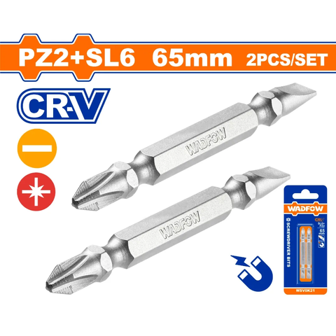 Bộ 2 Mũi bắt vít 2 đầu PZ2+SL6 65mm-Wadfow WSV0K21