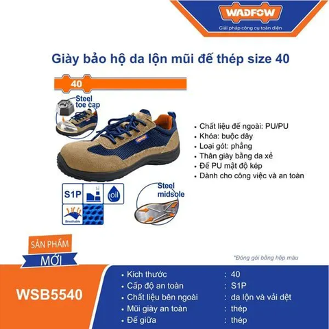 Giày bảo hộ da lộn mũi đế thép size 40-Wadfow WSB5540