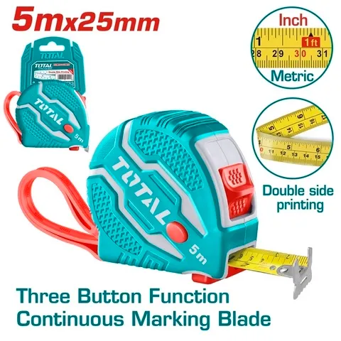 Thước kéo thép nền vàng
(5mx25mm) -TOTAL-TMT126052