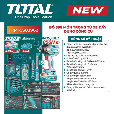 Bộ 396 món trong tủ xe đẩy đựng công cụ-TOTAL-THPTCS83962