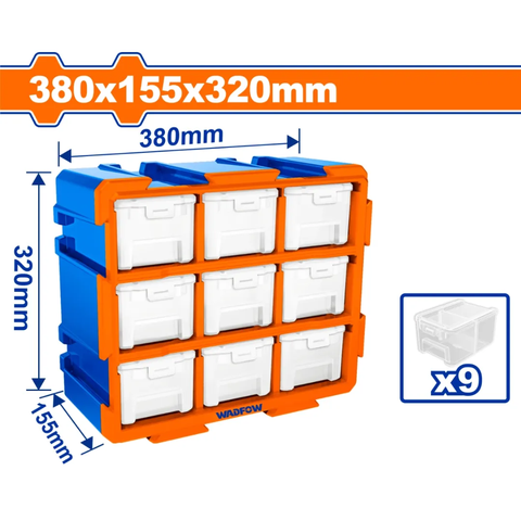 Bộ tủ gồm 9 khay nhựa đựng linh kiện (dạng kín) 380x155x320mm-Wadfow WTB8331