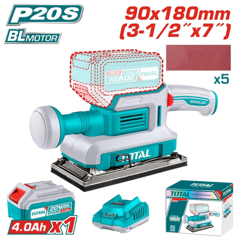 Máy chà nhám hình chữ nhật không chổi than dùng pin 20V-TOTAL-TFSLI20311