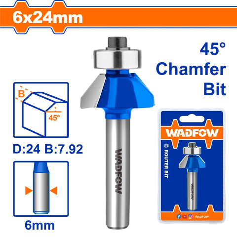 Mũi phay gỗ vát 45° 6x6x24mm WADFOW WRG3402