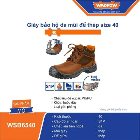 Giày bảo hộ da mũi đế thép size 40-Wadfow WSB6540