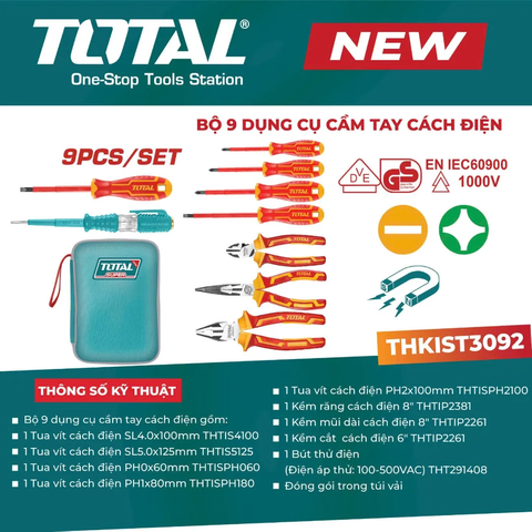 Bộ 9 dụng cụ cầm tay cách điện-TOTAL-THKIST3092