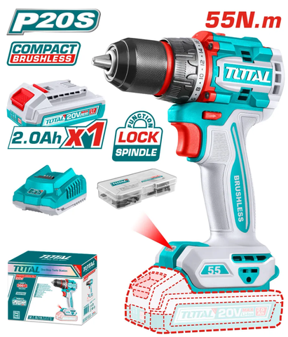 Máy khoan không chổi than dùng pin Lithium-ion 20V-TOTAL-TDLI205582